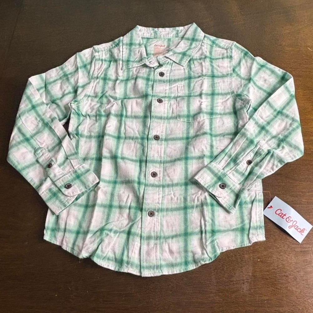 Boy S(6/7) Green Plaid Longsleeves - Cat & Jack NWT Casual Button Up
